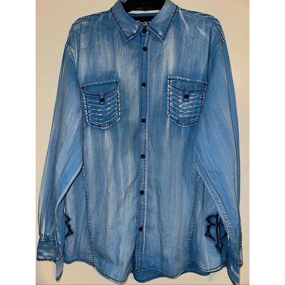 Roar Mens Foundation Edition Shirt XL Apex Button Long Sleeve Blue Embroidered W - Picture 2 of 8